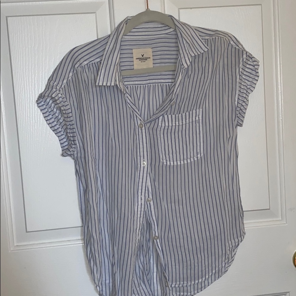 Blue and White Striped Shirt.